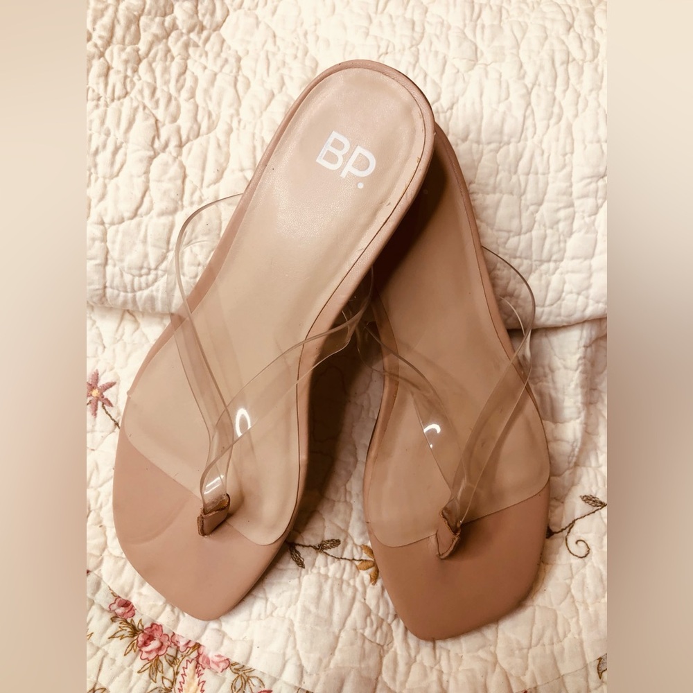 bp Nude Tan Clear Strap Flip Slide Sandals